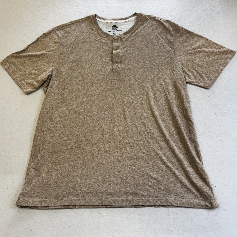 Weatherproof Henley Shirt Mens XXL Brown Short Sleeve Heathered Knit Casual Top